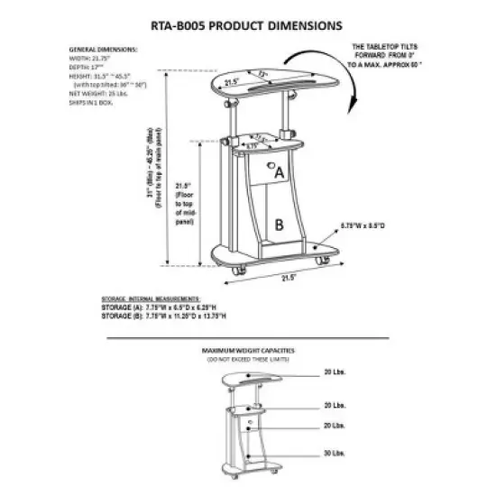 Rolling Adjustable Laptop Cart with Storage - Techni Mobili image {5}