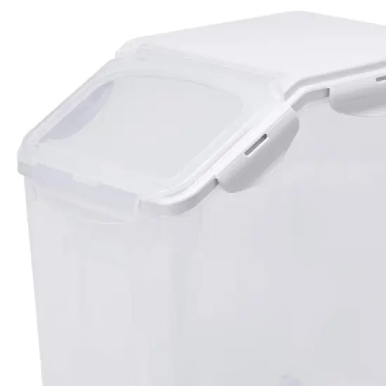 HANAMYA 15 Liter Food Storage Lidded Container with Handle, Wheels, and Measuring Cup for 30 Pounds of Rice, Flour, or Pet Food, Clear image {1}
