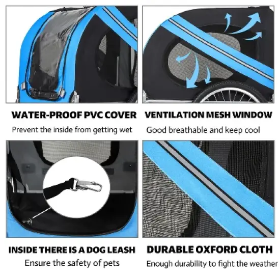 VASIP Large Pet Dog Bike Trailer - 100LB Capacity All-Terrain Pet Carrier, Folding Steel Frame for Cycling, Jogging & Camping,Black+Blue image {4}