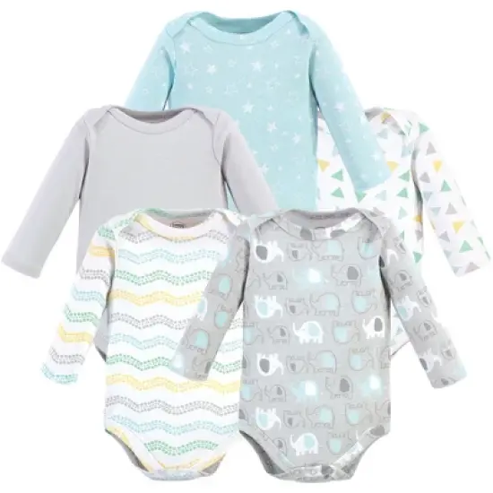 Luvable Friends Cotton Long-Sleeve Bodysuits 5pk, Unisex Basic Elephant image {6}