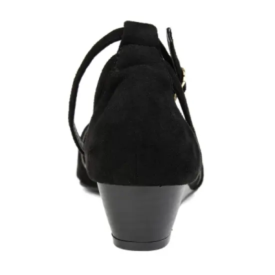 Journee Collection Womens Arkie Buckle Pointed Toe Sliver Wedge image {2}