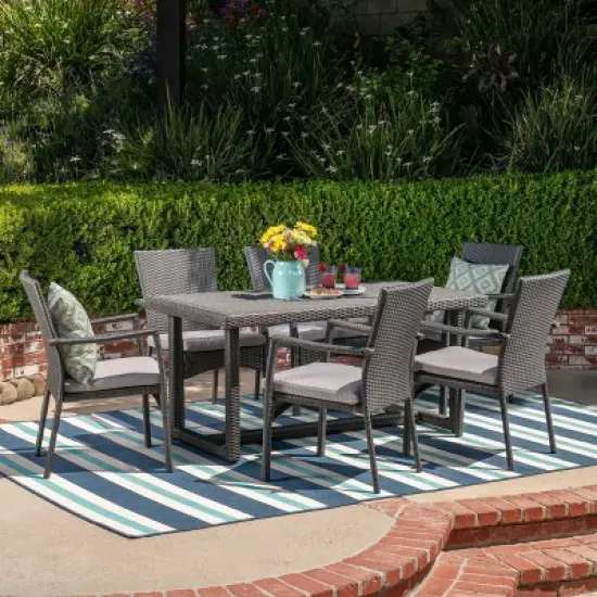 Westley 7pc Wicker Patio Dining Set - Gray - Christopher Knight Home image {1}