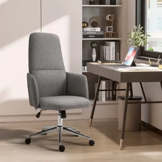 Vinsetto High Back Office Chair Breathable Fabric Computer Home Rocking Seat with Swivel Wheels, and Padded Arms, Gray image {1}