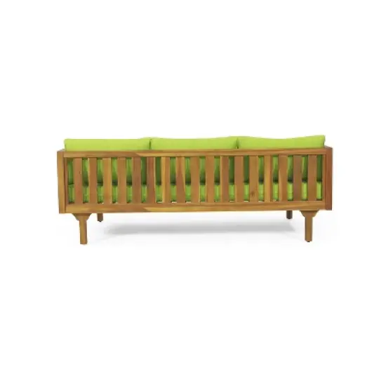 Claremont Outdoor 3 Seater Acacia Wood Daybed with Cushions Teak/Green - Christopher Knight Home: UV-Resistant, Water-Repellent Patio Sofa image {5}