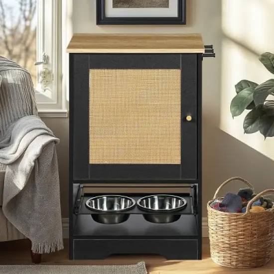 Vintage Pet Feeding Station,Dog Food Storage Cabinet With 2 Elevated Dog Bowls,Hidden Pet Feeder Station For Feeding,Watering-Cuddlewood image {7}