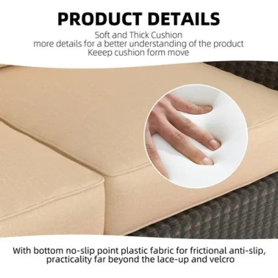 6 Pieces Outdoor Patio Furniture Set, Wicker Patio Conversation Set Sectional Sofa, Brown Patio Sofa with 5 Navy Blue Cushions and 1 Coffee Table image {2}