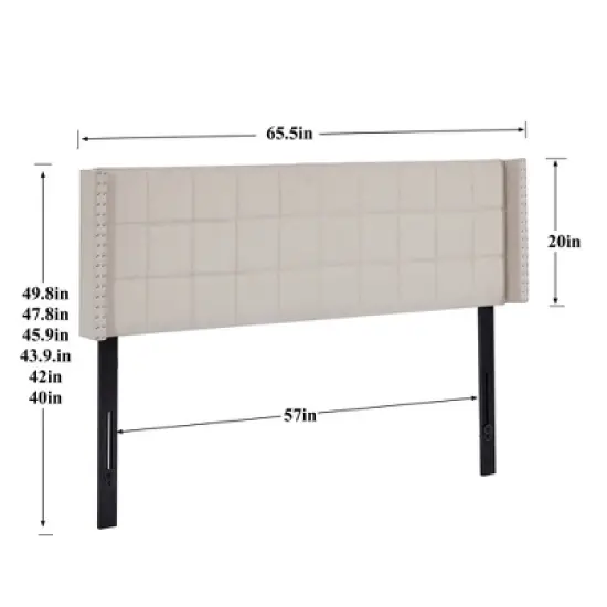 Linen Upholstered Headboard, Tufted Nailhead & Double Wingback, 6 Adjustable Position image {2}