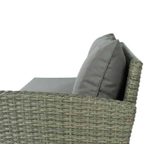 5pc Outdoor Wicker Conversation Set with Loveseats, Sofa, Arm Chair & Coffee Table - Gray - GODEER image {4}