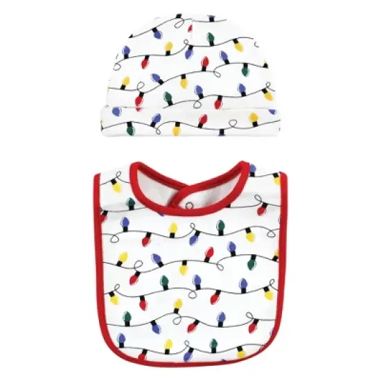 Hudson Baby Unisex Baby Cotton Bib and Headband or Caps Set, Christmoose, One Size image {3}