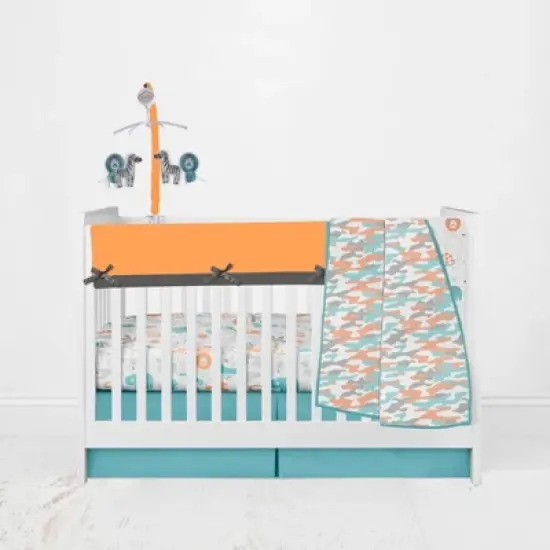 Bacati - Solid Aqua/Orange/Gray Solid Crib Rail Guard Cover set of 2 Small Side image {3}