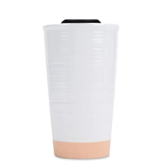 Lighthouse Christian Products Loved Textured Dipped 12 ounce Ceramic Stoneware Travel Tumbler Mug, Blush Pink image {1}