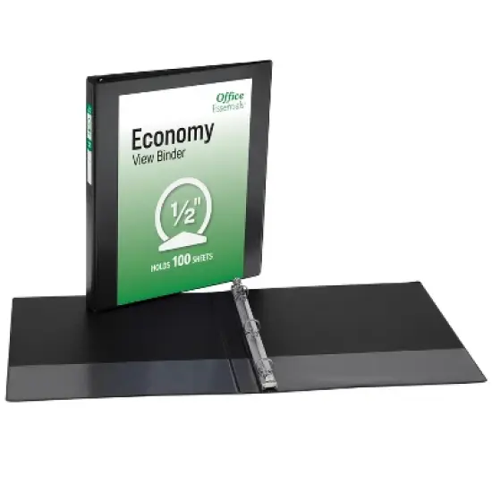 Office Essentials Economy View 3 Ring Binders, 0.5" Round Rings, 0.7" Spine, 100-Sheet Capacity, Black Binders (12-Pack of 03423) image {6}