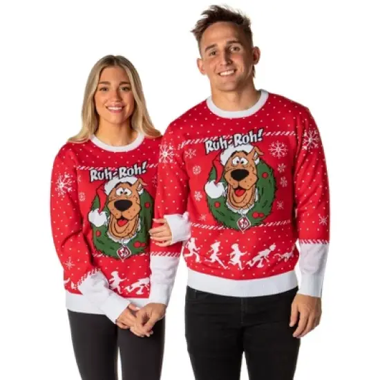 Scooby Doo Men's Ruh-Roh! Santa Scooby Christmas Ugly Sweater Knit Pullover image {2}