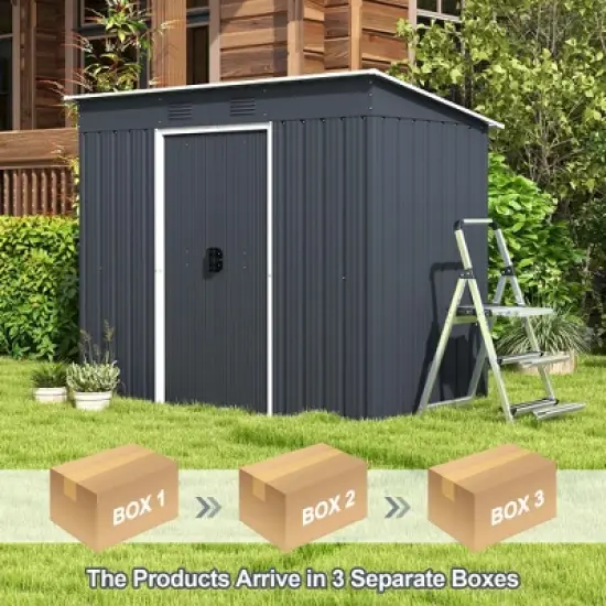 Costway 3.6' x 7.1' Outside Garden Storage Shed Tool House with Ground Foundation Frame image {2}