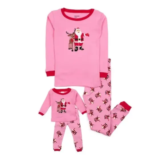 Leveret Girl and Doll Matching Cotton Christmas Pajamas image {2}