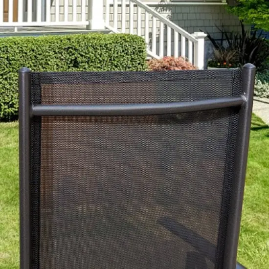 7pc Patio Dining Set with Rectangular Faux Wood Table with Umbrella Hole & Folding Reclining Chairs - Captiva Designs image {9}