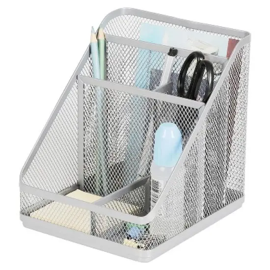 Mesh Medium Desktop Organizer Silver - Brightroom&trade;: Steel Desk Tool Holder, Office Supplies, 7"x7"x6" image {4}