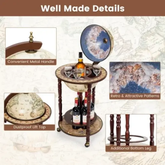 MOEPISY 17 Inch Wooden Globe Liquor Bottle Wine Rack with Wheels image {6}