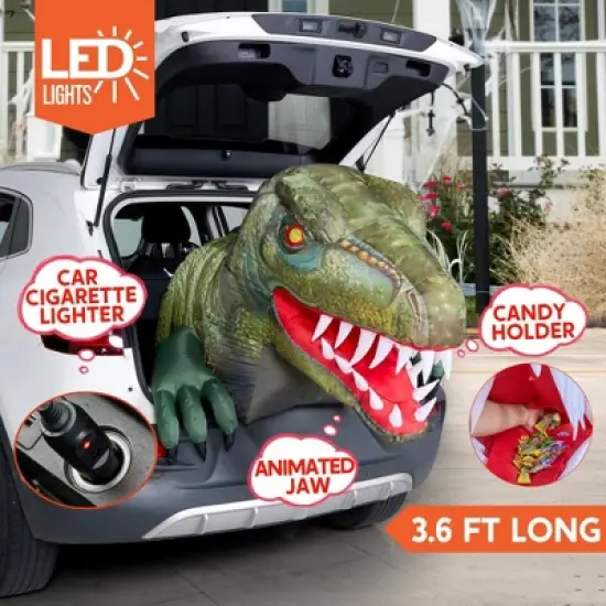Joyfy 3.6 FT Halloween Inflatable Outdoor Decorations, Animated Dinosaur Trunk or Treat Car Inflatable with LEDs for Halloween Party Yard Decoration image {2}
