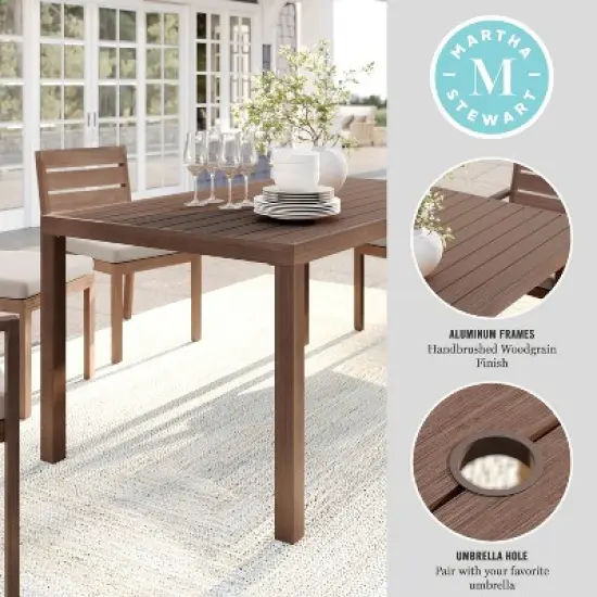 Martha Stewart Bedford 62" Indoor-Outdoor Patio Table with Brushed Woodgrain Aluminum Finish image {2}