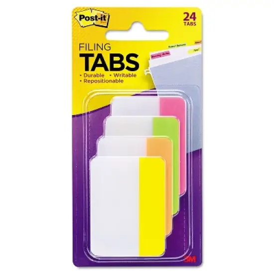 Post-it File Tabs 2 x 1 1/2 Solid Flat Assorted Bright 24/Pack 686PLOY image {1}