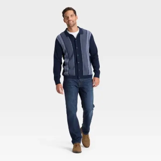 Men's Long Sleeve Jacquard Full Button Polo Sweater - Goodfellow & Co&trade; Blue image {2}