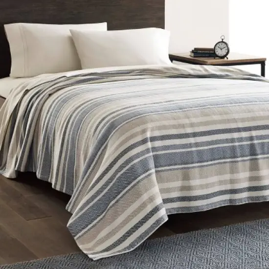 Herringbone Stripe Bed Blanket Blue - Eddie Bauer image {1}