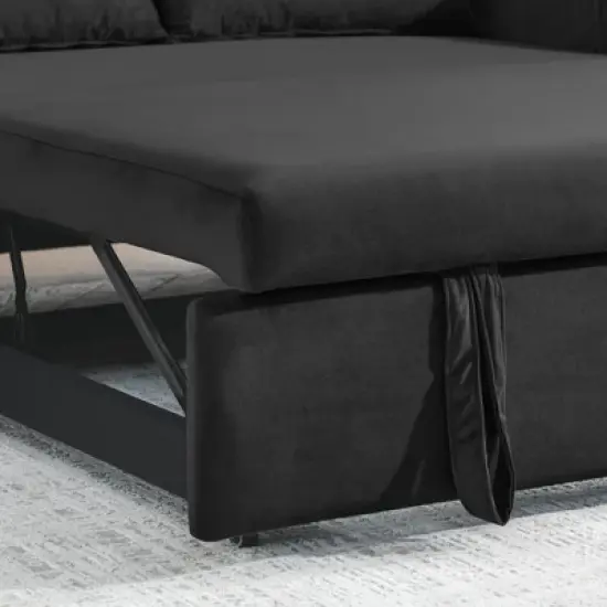 55" Pull Out Sleeper Sofa Bed, Velvet Upholstered Loveseat Sofa with Adjustable Backrest and Pillows-ModernLuxe image {11}