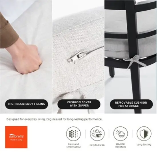 Christopher Knight Home Patio Elsie 5 Piece Aluminum and Sintered Stone Dining Set with Sunbrella Cushions image {3}