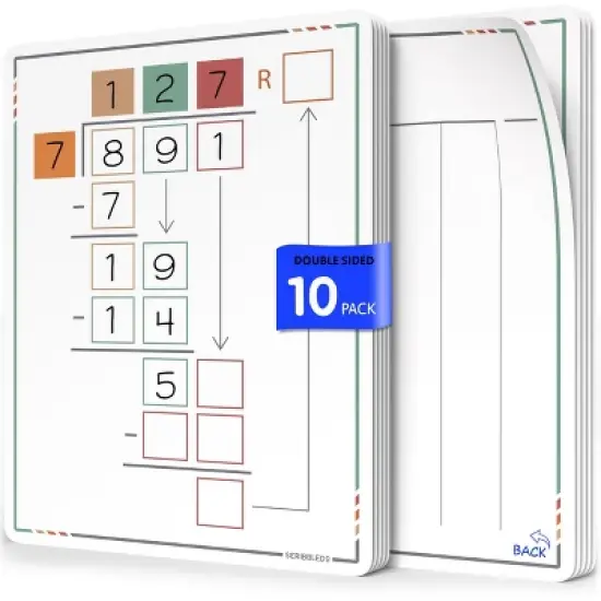 SCRIBBLEDO Division 9"x12" Dry Erase Sheets Pack of 10 image {7}