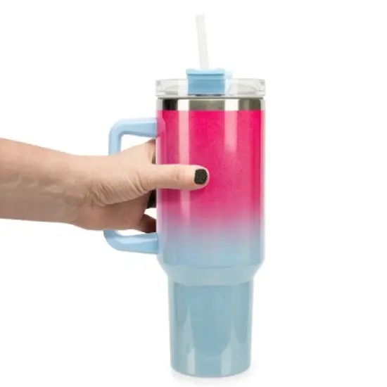 Elanze Designs 40 oz Stainless Steel, Large Water Bottle, Coffee Mug, Spill & Leak Resistant, Thermal Travel Tumbler With Handle, Lid & Straw, Hot image {3}