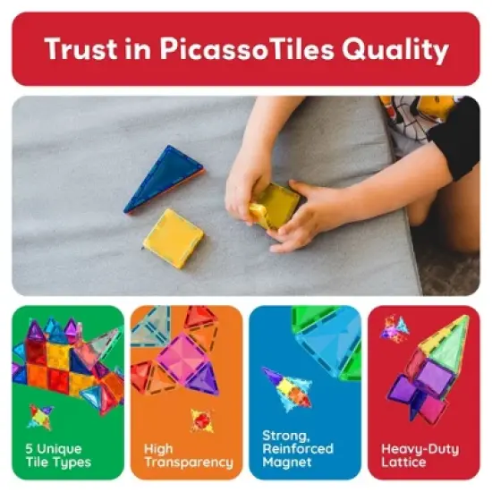 PICASSO-TILES Magnetic Tiles For Kids, 100PCS Construction STEM Building Blocks Educational Toy, Travel Size image {5}