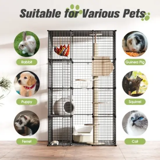 Sandinrayli Metal Indoor Cat House Cat Cage Playpen, Black image {5}