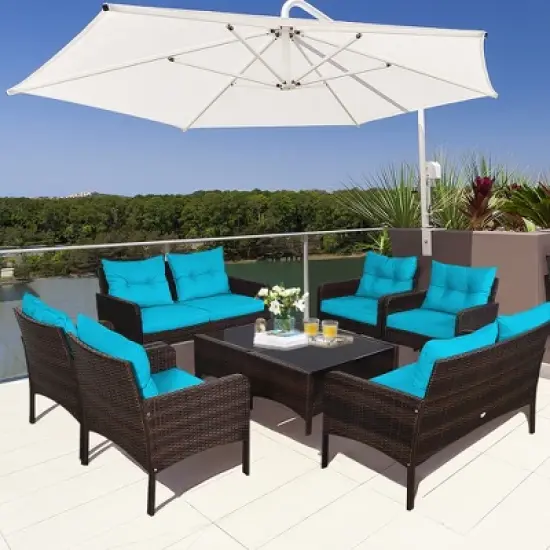 Tangkula 8PCS Rattan Patio Conversation Set Outdoor Furniture Set Cushioned image {1}