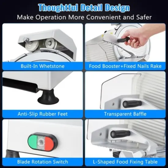 Meat Slicer, 240W Electric Food Slicer , Adjustable Thickness Meat Slicer for Home and Commercial Use to Cuts Meat, Bread and Cheese image {3}