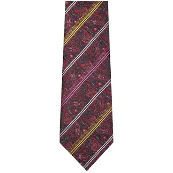 TheDapperTie Men's Burgundy, Pink, Yellow And White Paisley Necktie with Hanky image {1}