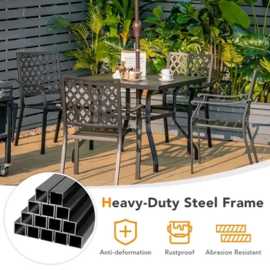 Costway Set of 2 Patio Dining Chairs Stackable Metal Slat Armreset Garden Yard image {5}