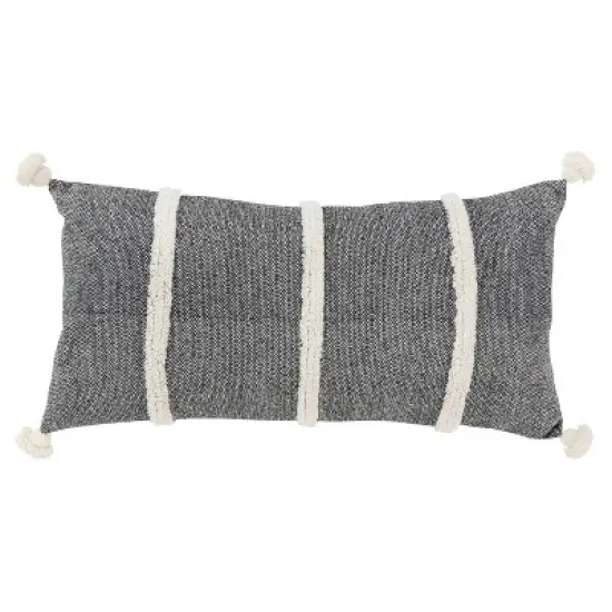 14"x26" Oversized Striped Poly Filled Lumbar Throw Pillow - Rizzy Home image {6}
