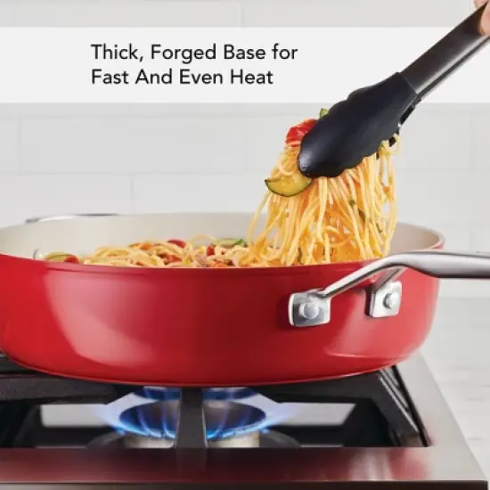 KitchenAid 5qt Hard Anodized Ceramic Nonstick Saute Pan with Lid Empire Red: Hand Wash, Gas & Electric Compatible image {4}