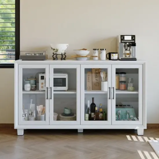 Famapy Modern Minimalist Kitchen Pantry with Glass Doors,Buffet Sideboard Cabinet,Large-Capacity Zoned Storage,Multi-use for Dish & Food Storage image {6}