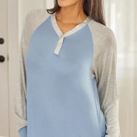 Women's Soft Knit Nightgown, Full Length Long Henley Night Shirt Pajama Top with Pockets image {3}
