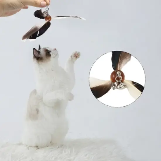 Unique Bargains Cat Feather Plaything Cat Wand Replacement Feathers White Brown 3 Pcs image {3}