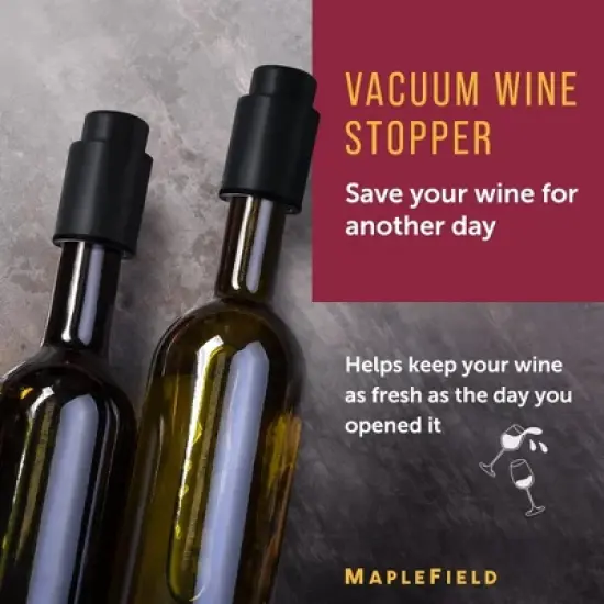 Maplefield Vacuum Wine Stoppers - Leak-Proof Vacuum Pump Wine Preserver - Resealable Wine Vacuum Stopper - Plastic - 4 Pack [Black] image {1}