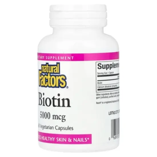 Natural Factors Biotin, 5,000 mcg, 60 Vegetarian Capsules image {2}