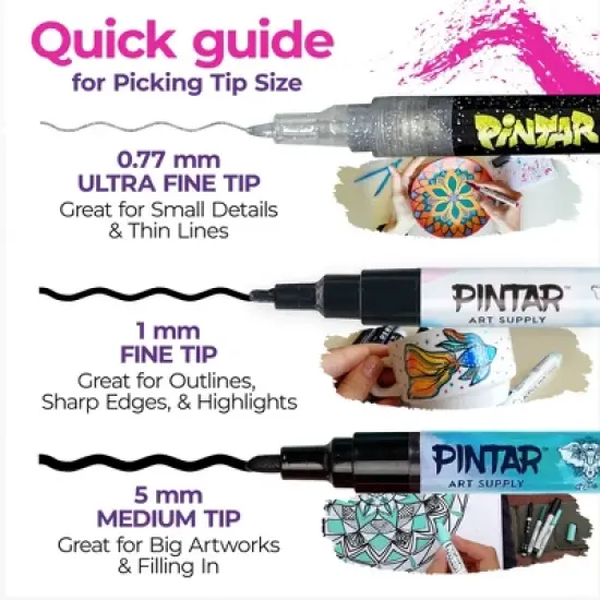 Pintar Acrylic Glitter Paint Pens - 0.7mm Ultra Fine Tips, 14 Vibrant, Glossy, Water-based Acrylic Paint Pens, Draw On Rocks, Glass, Ceramic, Plastic image {4}