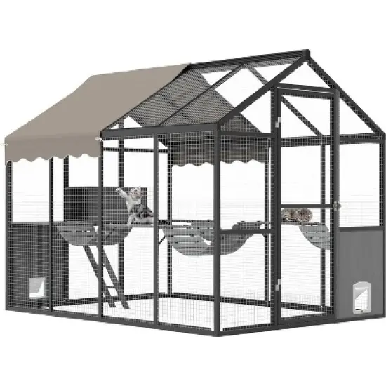 Aluminum Outdoor Cat Enclosure With Weatherproof Roof, Extra Large Catio With Channels, Side Door, Walk-In Large Outdoor Catio for Multiple Cats image {10}