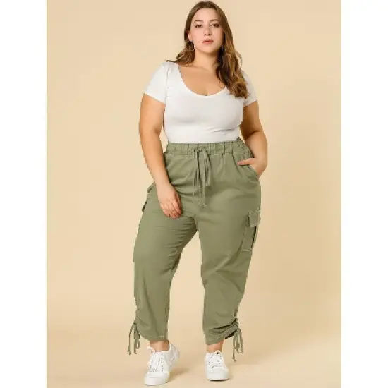Agnes Orinda Women's Plus Size Drawstring Elastic Waist Cargo Pants with Pockets image {1}