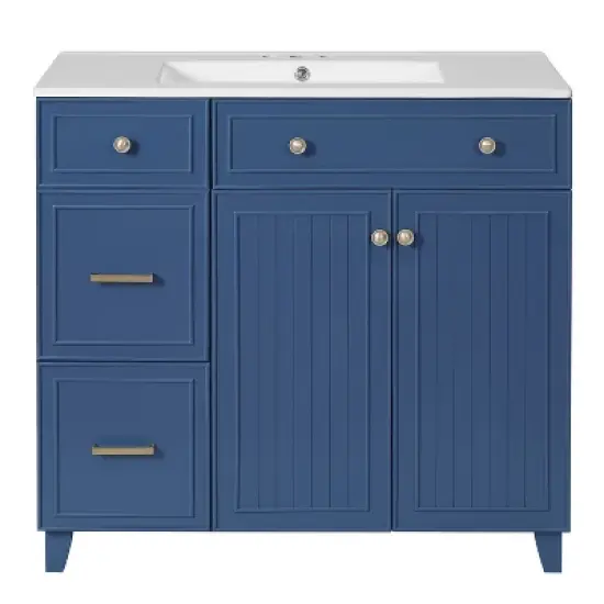 36" Modern Bathroom Vanity with Ceramic Sink, Soft Close Doors, Double-Layer Drawers & Adjustable Shelves - ModernLuxe image {10}