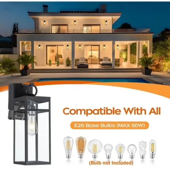 ALOADECOR 1 Light Black Dusk to Dawn Sensor Outdoor Wall Lantern Coach Sconces Light with Clear Glass and built-in GFCI Outlets (2 Pack) image {4}
