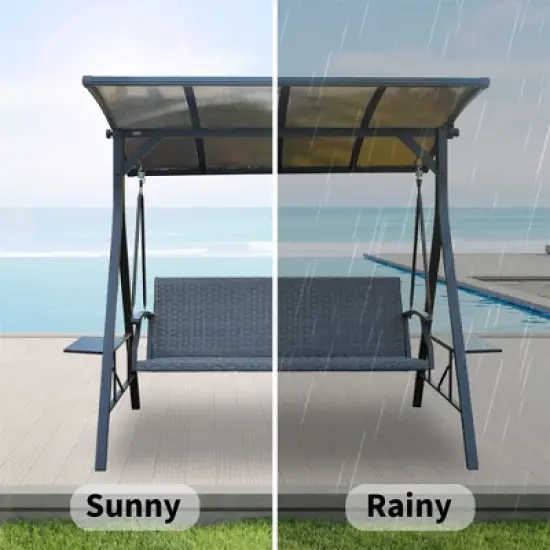 CAVINAS 3-Seat Patio Porch Swing,Hammock Swing Bench with Adjustable Canopy&Adjustable Table,Outdoor Swing for Garden&Backyard,850LBS Capacity,Gray image {2}